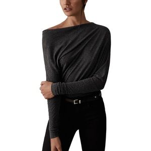 Reiss Norah Drape Charcoal Long Sleeve Top